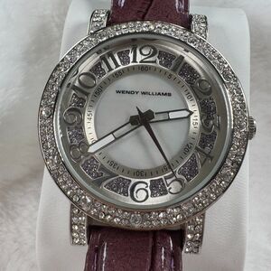 Wendy Williams Magenta Rhinestone Watch Aqua Faux Croc Strap Y2K McBling Glam